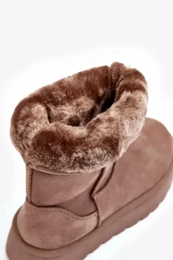 Damskie Boto Damskie Śniegowce Ocieplone Futerkiem Ciemnobeżowe Abrams