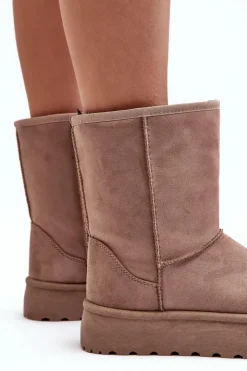 Damskie Boto Damskie Śniegowce Ocieplone Futerkiem Ciemnobeżowe Abrams