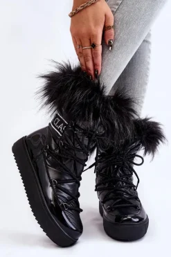 Sale Boto Damskie Śniegowce Sznurowane Czarne Santero