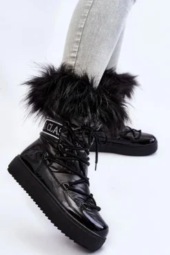 Sale Boto Damskie Śniegowce Sznurowane Czarne Santero