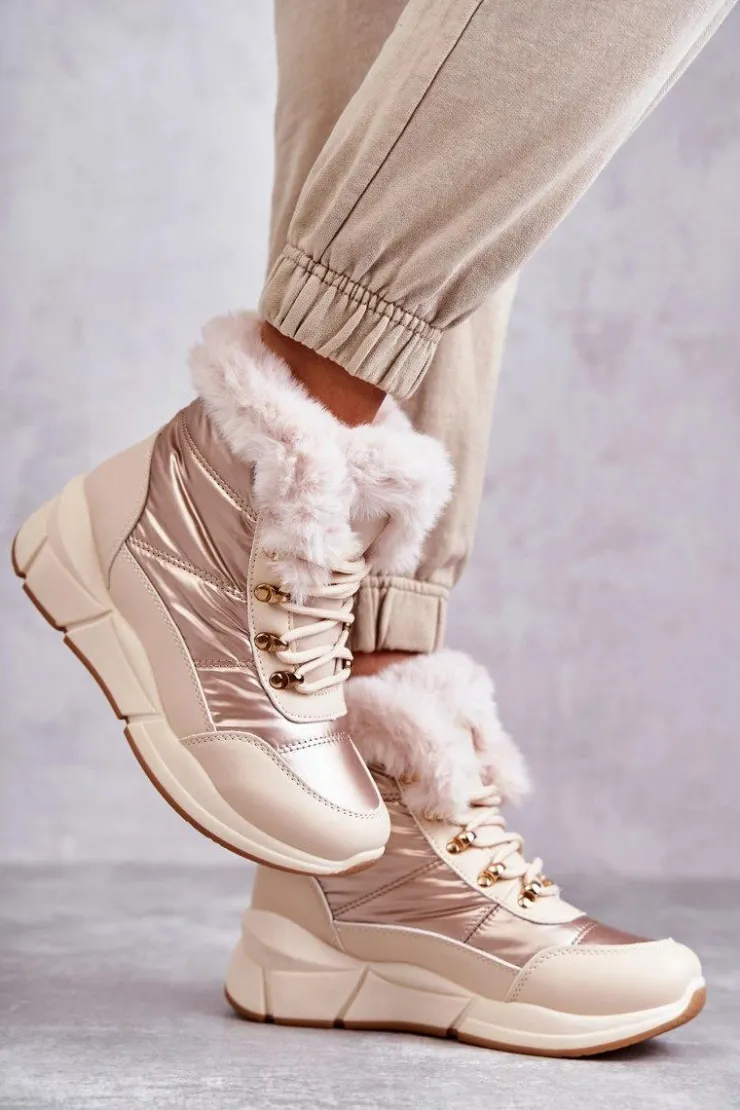Evento Damskie Śniegowce Sznurowane Jasny Beż Anna