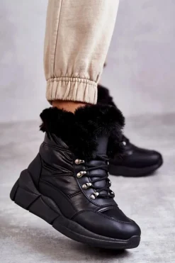 Damskie Evento Damskie Śniegowce Sznurowane Czarne Anna