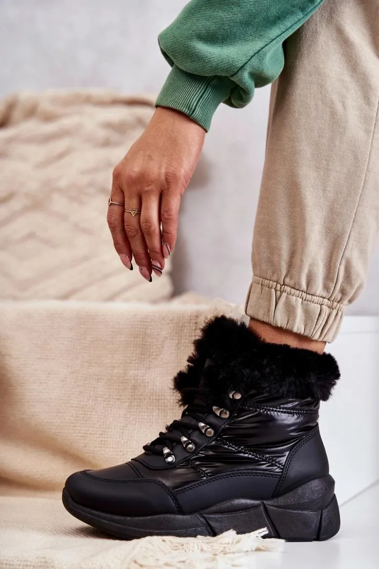 Damskie Evento Damskie Śniegowce Sznurowane Czarne Anna