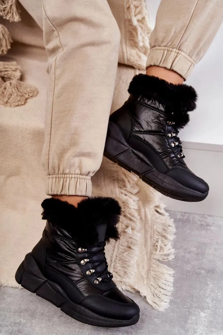 Damskie Evento Damskie Śniegowce Sznurowane Czarne Anna