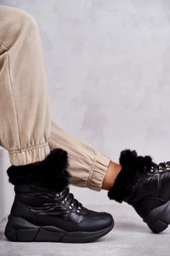 Damskie Evento Damskie Śniegowce Sznurowane Czarne Anna