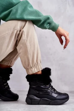 Damskie Evento Damskie Śniegowce Sznurowane Czarne Anna