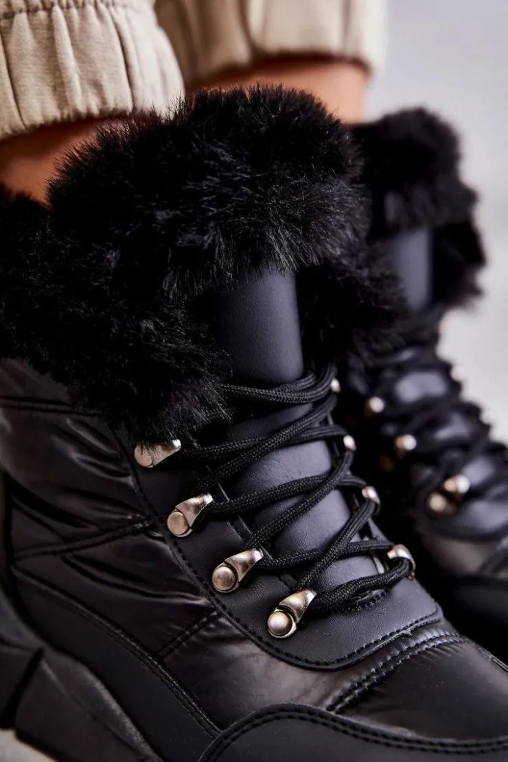 Damskie Evento Damskie Śniegowce Sznurowane Czarne Anna