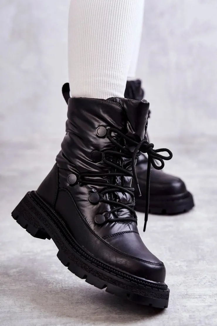 GOE Śniegowce Damskie*Damskie Śniegowce Sznurowane KK2N4017 Czarne