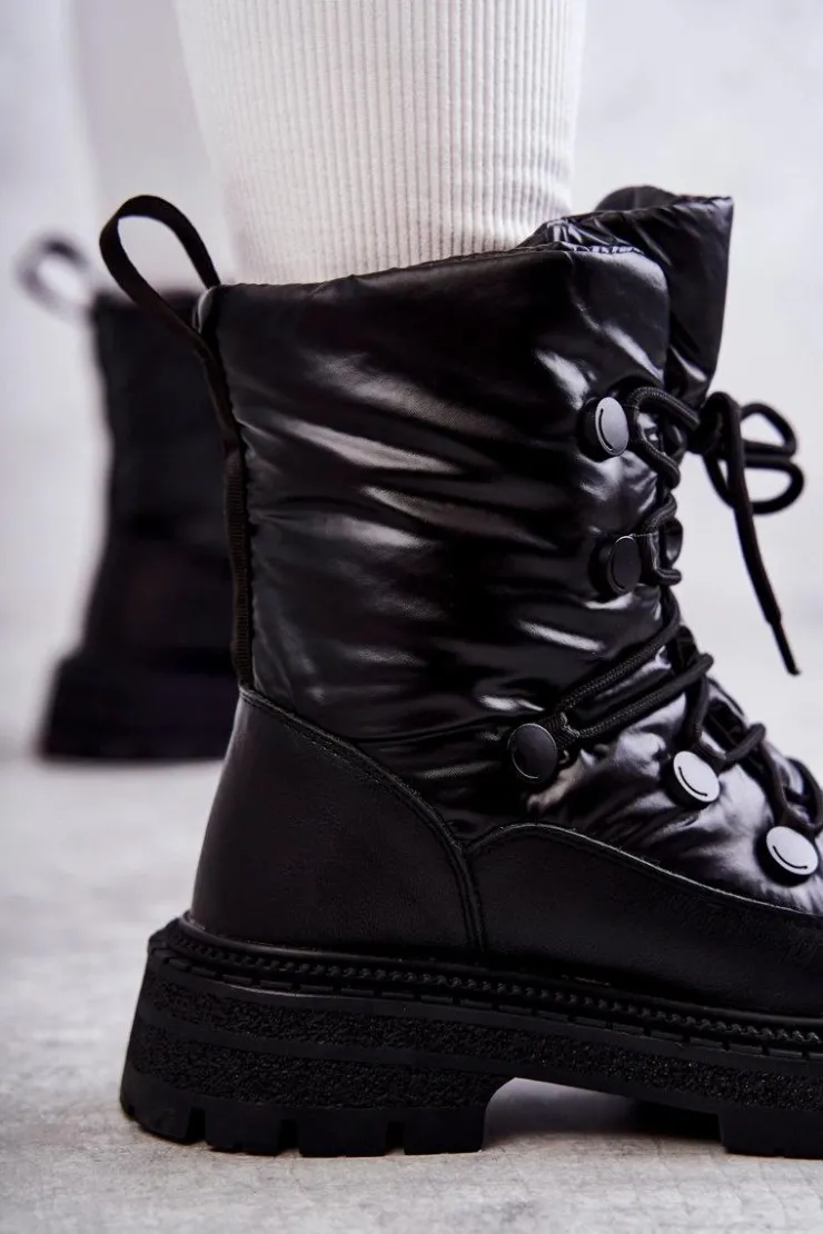 GOE Śniegowce Damskie*Damskie Śniegowce Sznurowane KK2N4017 Czarne