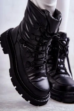 GOE Śniegowce Damskie*Damskie Śniegowce Sznurowane KK2N4017 Czarne