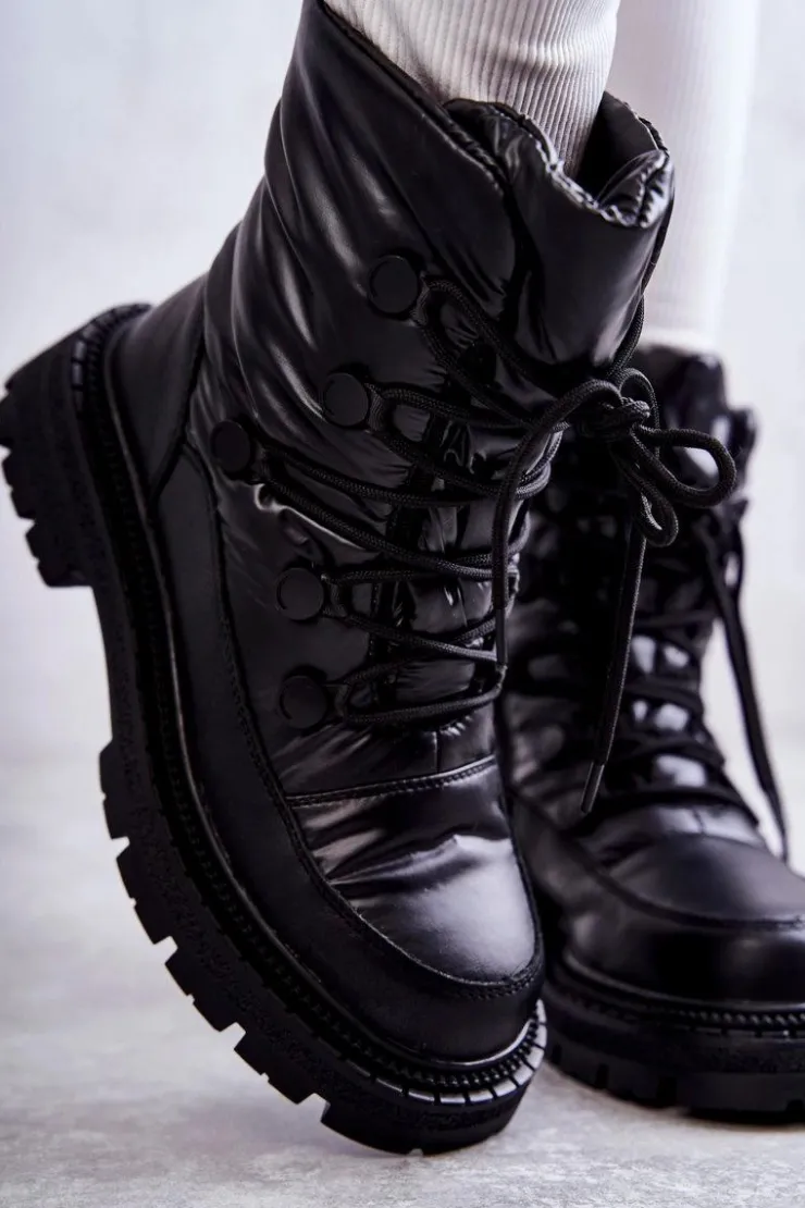 GOE Śniegowce Damskie*Damskie Śniegowce Sznurowane KK2N4017 Czarne