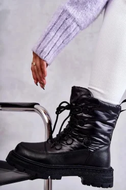 GOE Śniegowce Damskie*Damskie Śniegowce Sznurowane KK2N4017 Czarne