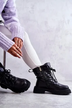 GOE Śniegowce Damskie*Damskie Śniegowce Sznurowane KK2N4017 Czarne