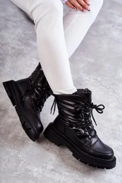 GOE Śniegowce Damskie*Damskie Śniegowce Sznurowane KK2N4017 Czarne