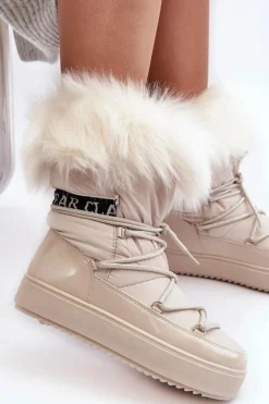 Clearance Boto Damskie Śniegowce Sznurowane Jasnobeżowe Santero