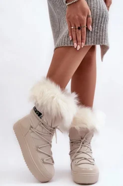 Clearance Boto Damskie Śniegowce Sznurowane Jasnobeżowe Santero