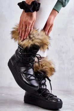 Damskie Boto Damskie Śniegowce Sznurowane Czarne Santero