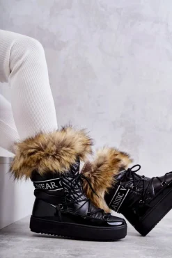 Damskie Boto Damskie Śniegowce Sznurowane Czarne Santero