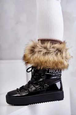 Damskie Boto Damskie Śniegowce Sznurowane Czarne Santero