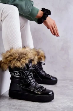 Damskie Boto Damskie Śniegowce Sznurowane Czarne Santero