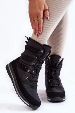 Damskie Boto Damskie Śniegowce Sznurowane Progress PROGJ-22-134 Czarne