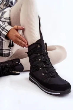 Damskie Boto Damskie Śniegowce Sznurowane Progress PROGJ-22-134 Czarne