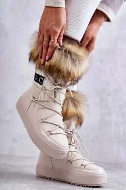 Damskie Boto Damskie Śniegowce Sznurowane Beżowe Santero