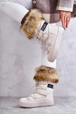 Damskie Boto Damskie Śniegowce Sznurowane Beżowe Santero