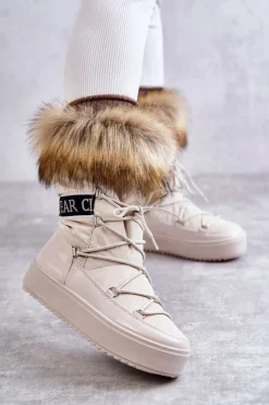 Damskie Boto Damskie Śniegowce Sznurowane Beżowe Santero