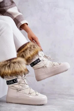 Damskie Boto Damskie Śniegowce Sznurowane Beżowe Santero