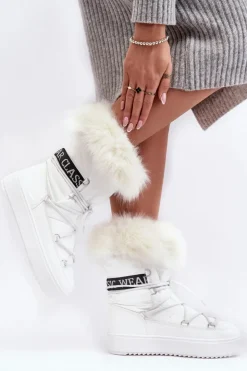 Damskie Boto Damskie Śniegowce Sznurowane Białe Santero - Białe