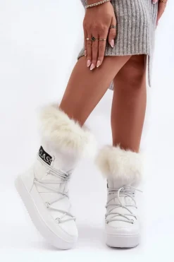 Damskie Boto Damskie Śniegowce Sznurowane Białe Santero - Białe