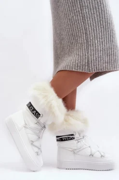 Damskie Boto Damskie Śniegowce Sznurowane Białe Santero - Białe