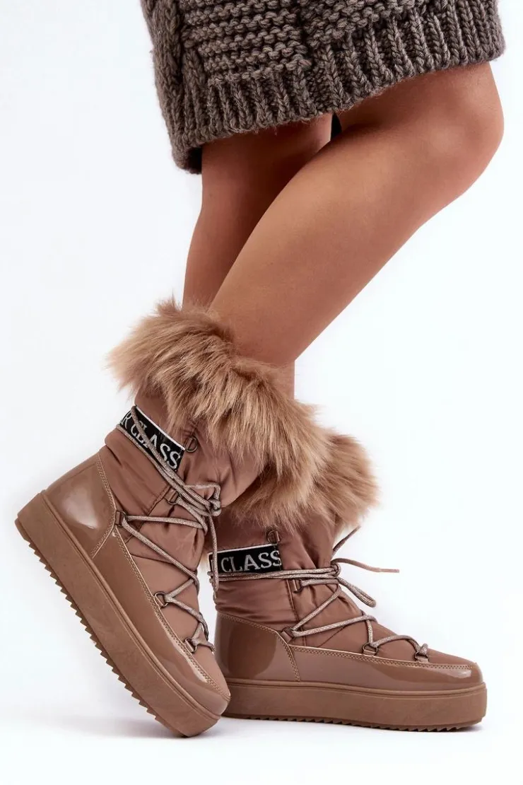 Outlet Boto Damskie Śniegowce Sznurowane Ciemnobeżowe Santero Beżowy