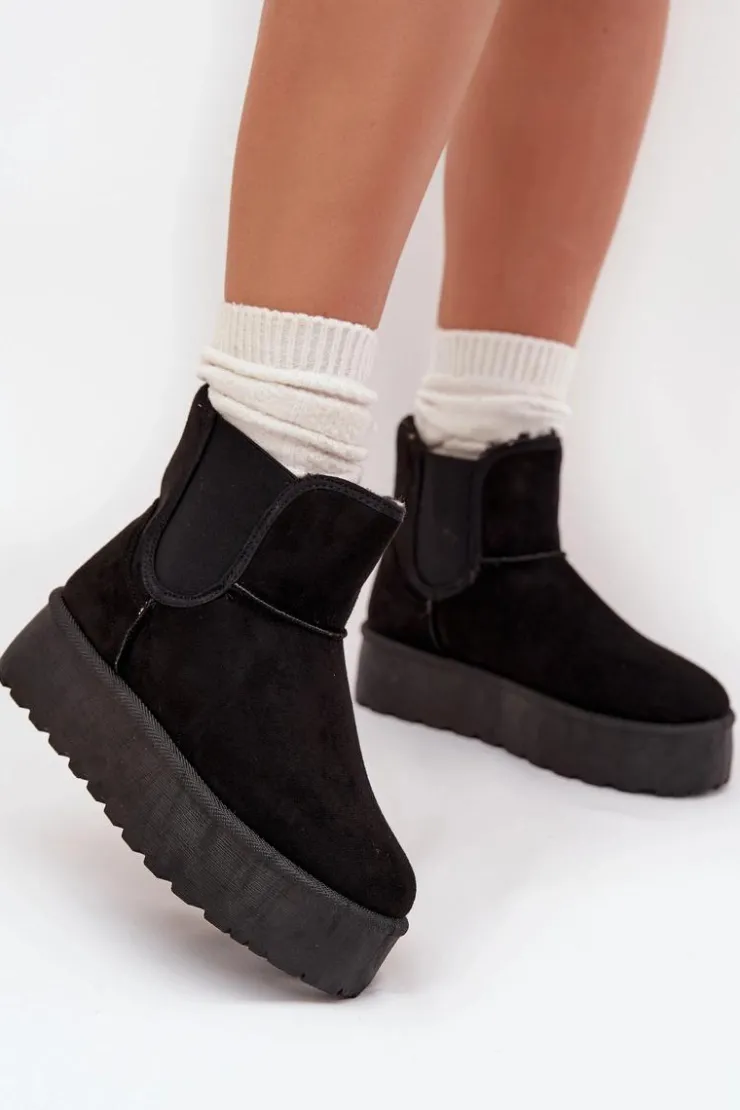 Boto Śniegowce Damskie*Damskie Śniegowce Z Elastyczną Wstawką Czarne Kiora Czarny