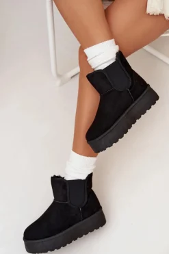 Boto Śniegowce Damskie*Damskie Śniegowce Z Elastyczną Wstawką Czarne Kiora Czarny