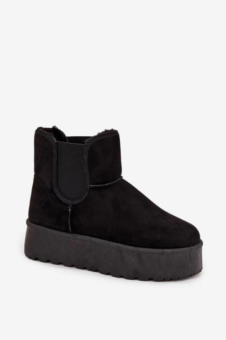Boto Śniegowce Damskie*Damskie Śniegowce Z Elastyczną Wstawką Czarne Kiora Czarny