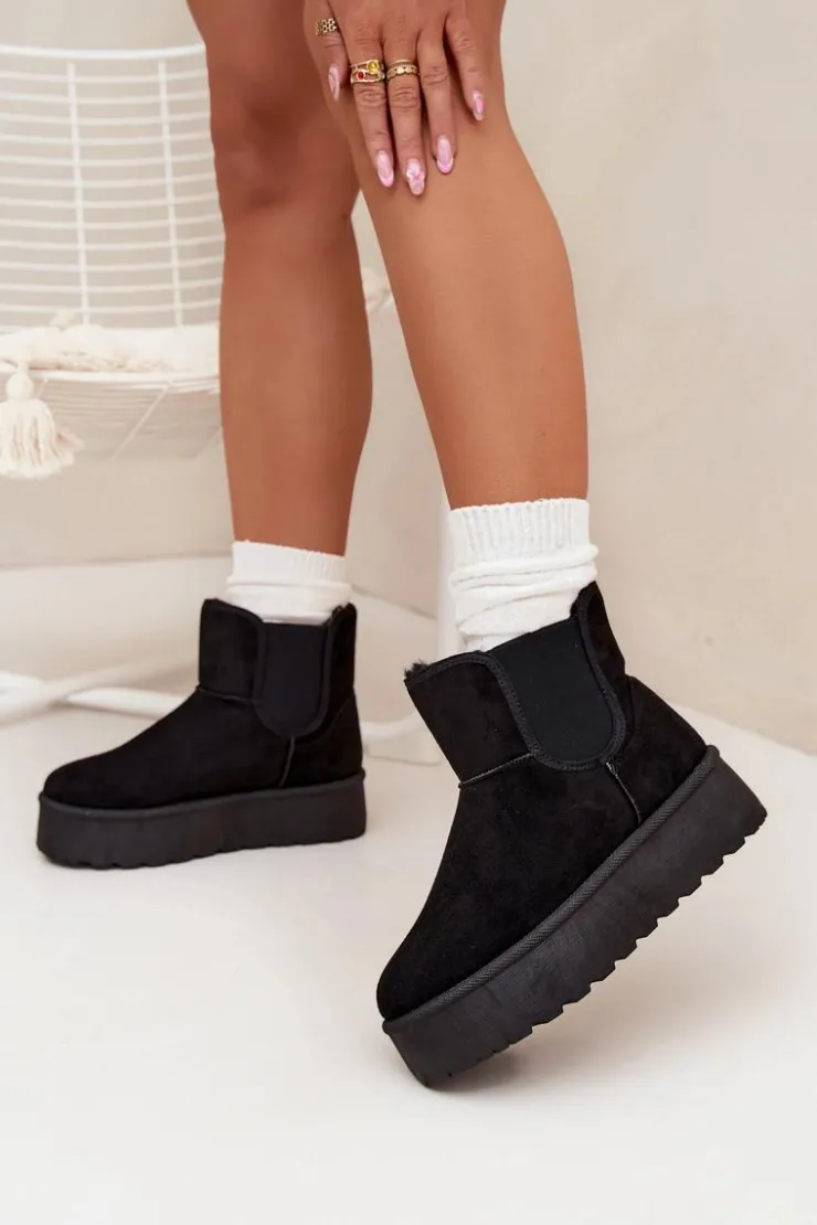 Boto Śniegowce Damskie*Damskie Śniegowce Z Elastyczną Wstawką Czarne Kiora Czarny