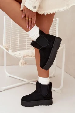 Boto Śniegowce Damskie*Damskie Śniegowce Z Elastyczną Wstawką Czarne Kiora Czarny