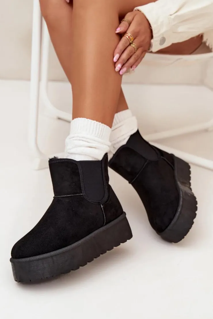 Boto Śniegowce Damskie*Damskie Śniegowce Z Elastyczną Wstawką Czarne Kiora Czarny