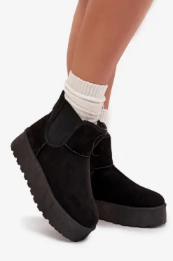 Boto Śniegowce Damskie*Damskie Śniegowce Z Elastyczną Wstawką Czarne Kiora Czarny