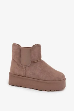 Best Boto Damskie Śniegowce Z Elastyczną Wstawką Khaki Kiora Beżowy