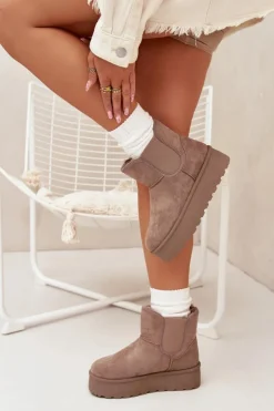 Best Boto Damskie Śniegowce Z Elastyczną Wstawką Khaki Kiora Beżowy