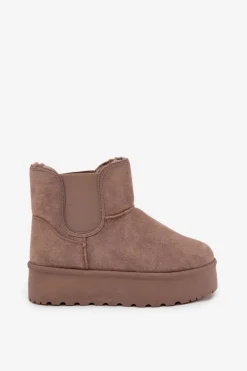 Best Boto Damskie Śniegowce Z Elastyczną Wstawką Khaki Kiora Beżowy