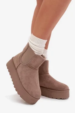 Best Boto Damskie Śniegowce Z Elastyczną Wstawką Khaki Kiora Beżowy