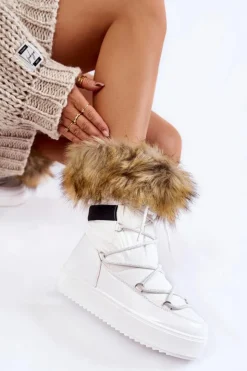 Boto Śniegowce Damskie*Damskie Śniegowce Z Futerkiem Sznurowane Białe Shannon