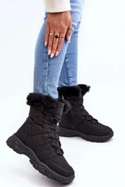 Best Evento Damskie Śniegowce Z Futerkiem Na Suwak Czarne Vittora