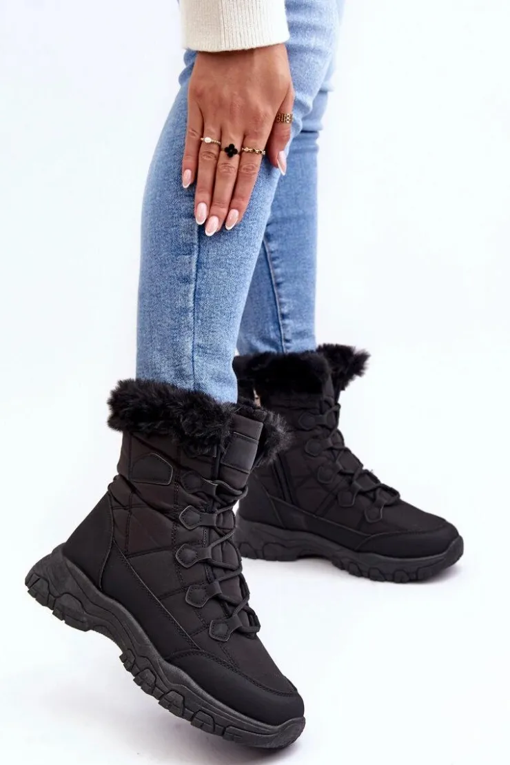 Best Evento Damskie Śniegowce Z Futerkiem Na Suwak Czarne Vittora