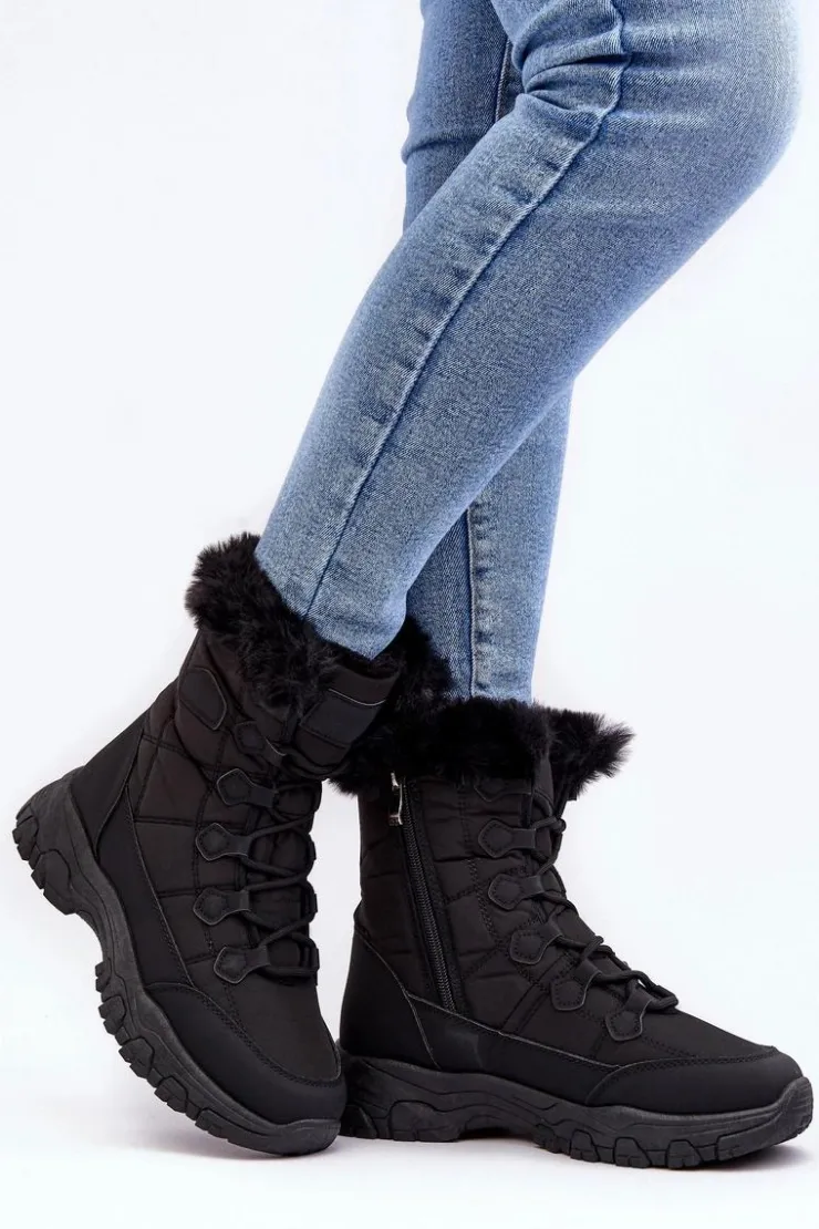 Best Evento Damskie Śniegowce Z Futerkiem Na Suwak Czarne Vittora