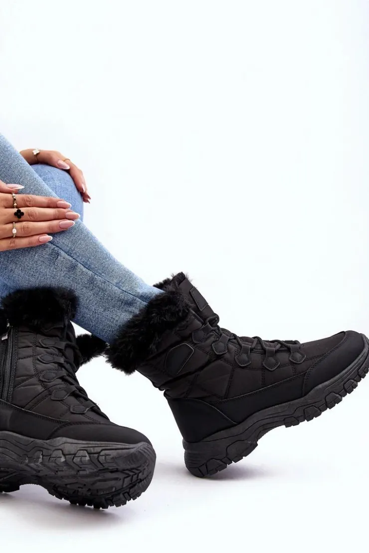 Best Evento Damskie Śniegowce Z Futerkiem Na Suwak Czarne Vittora